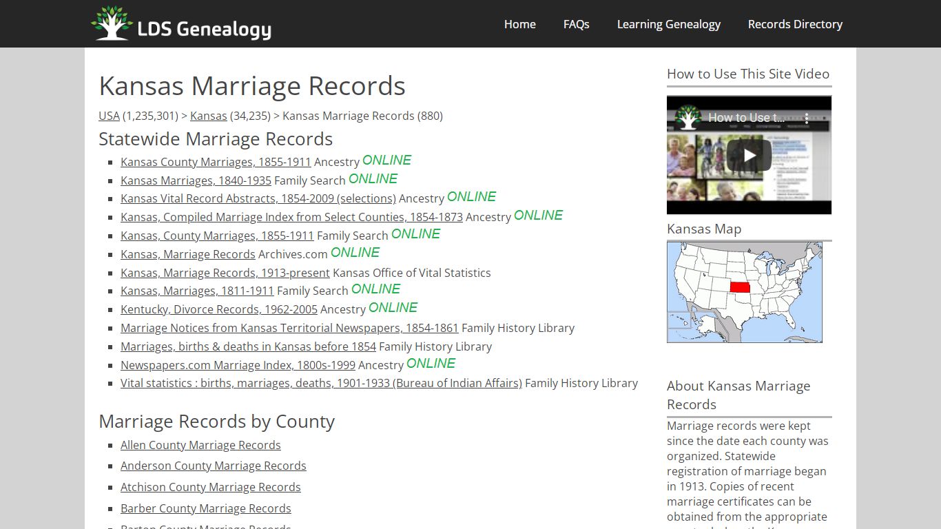 Kansas Marriage Records - LDS Genealogy