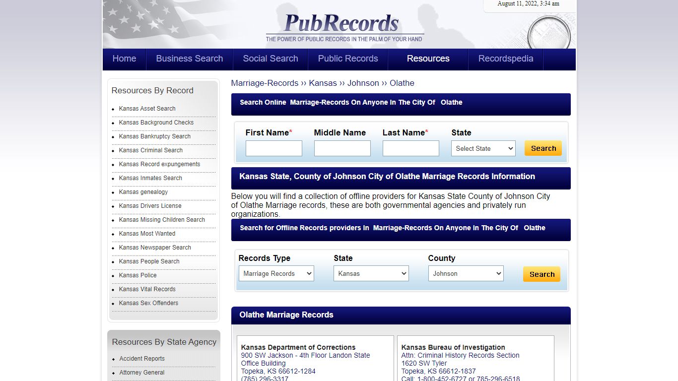 Olathe, Johnson County, Kansas Marriage Records